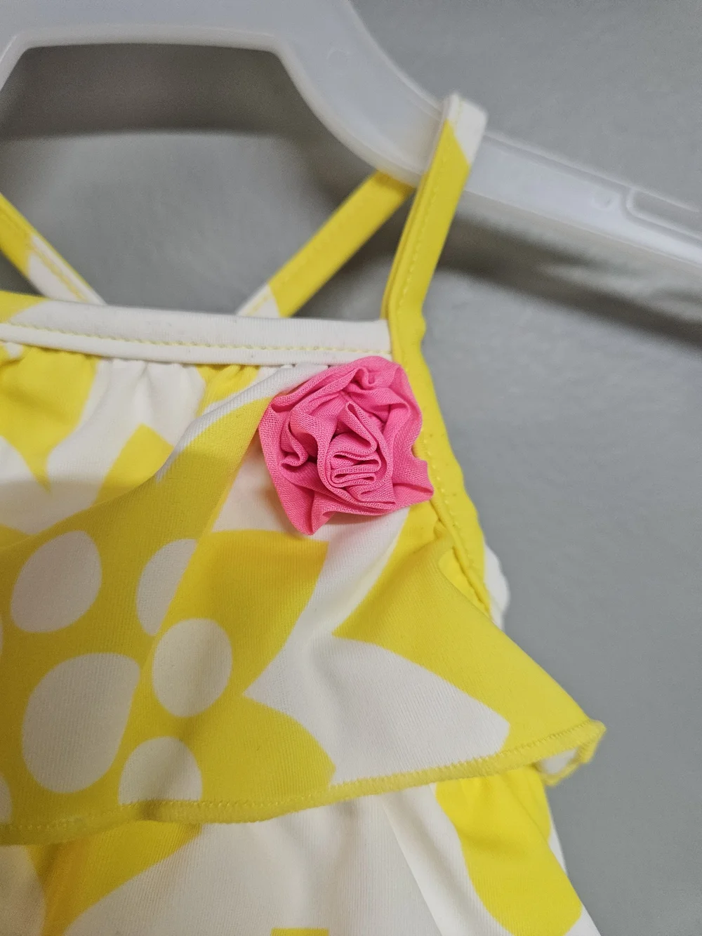 Carter's 3 MonthYellow and White Floral Ruffle One-Piece Swimsuit with Pink Rose